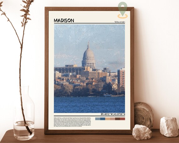 Madison Wisconsin State Capitol Lakefront Skyline Cityscape Poster