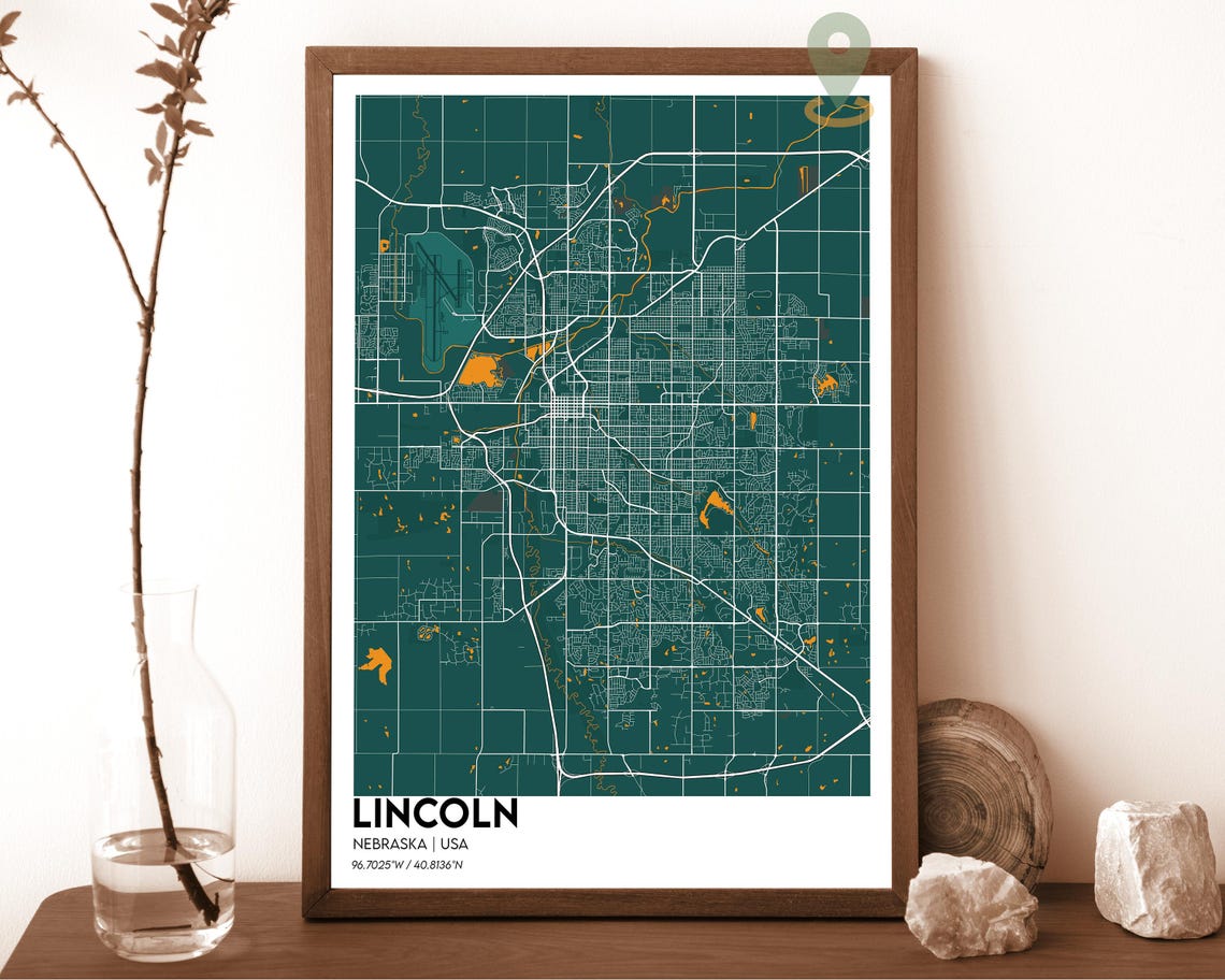 Lincoln Nebraska Black Street Map Night Grid City Art Poster - Image 5