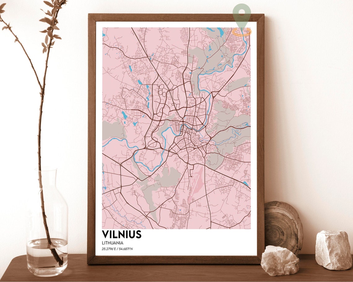 Vilnius Lithuania City Map Poster Red Minimalist Modern Art Style - Image 5