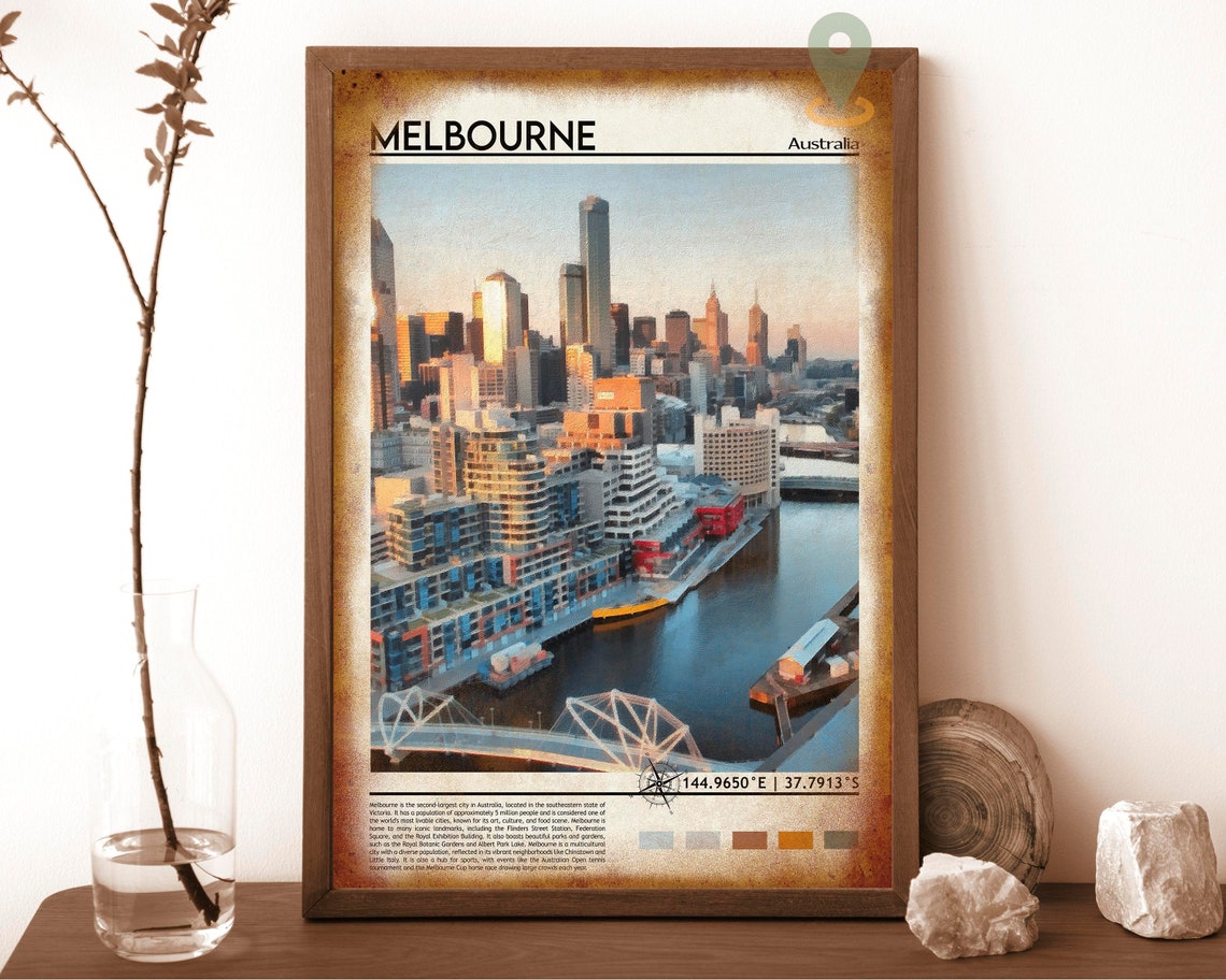 Melbourne Australia Skyline River Dusk City Vintage Travel Poster - Image 6