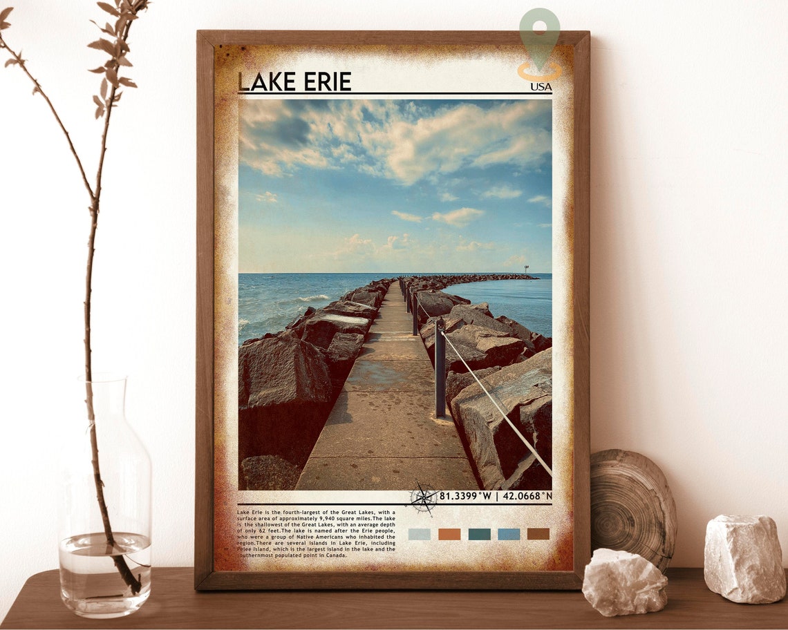 Lake Erie USA Great Lakes Rocky Pier Breakwater Sunset Poster - Image 6