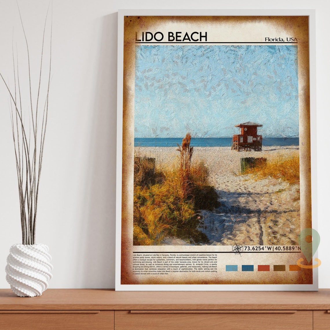 Lido Beach Florida Lifeguard Tower Beach Painting Style Travel Poster - Image 4