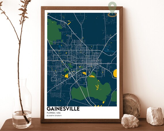 Gainesville Florida Navy Green Modern City Map Home Decor Poster