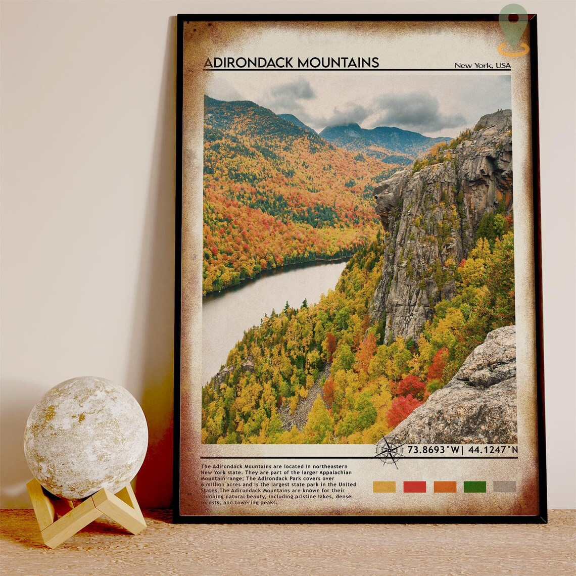 Adirondack Mountains New York Fall Foliage Lake View Scenic Poster - Image 4