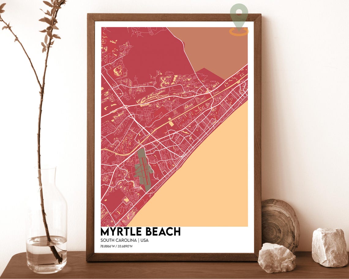 Myrtle Beach South Carolina Navy Gold Coastal Map Art Poster - Image 4