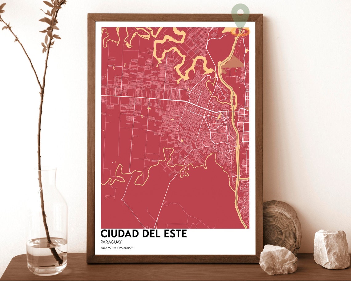 Ciudad del Este Paraguay Street Map Deep Green Gold Rivers Art Print - Image 4