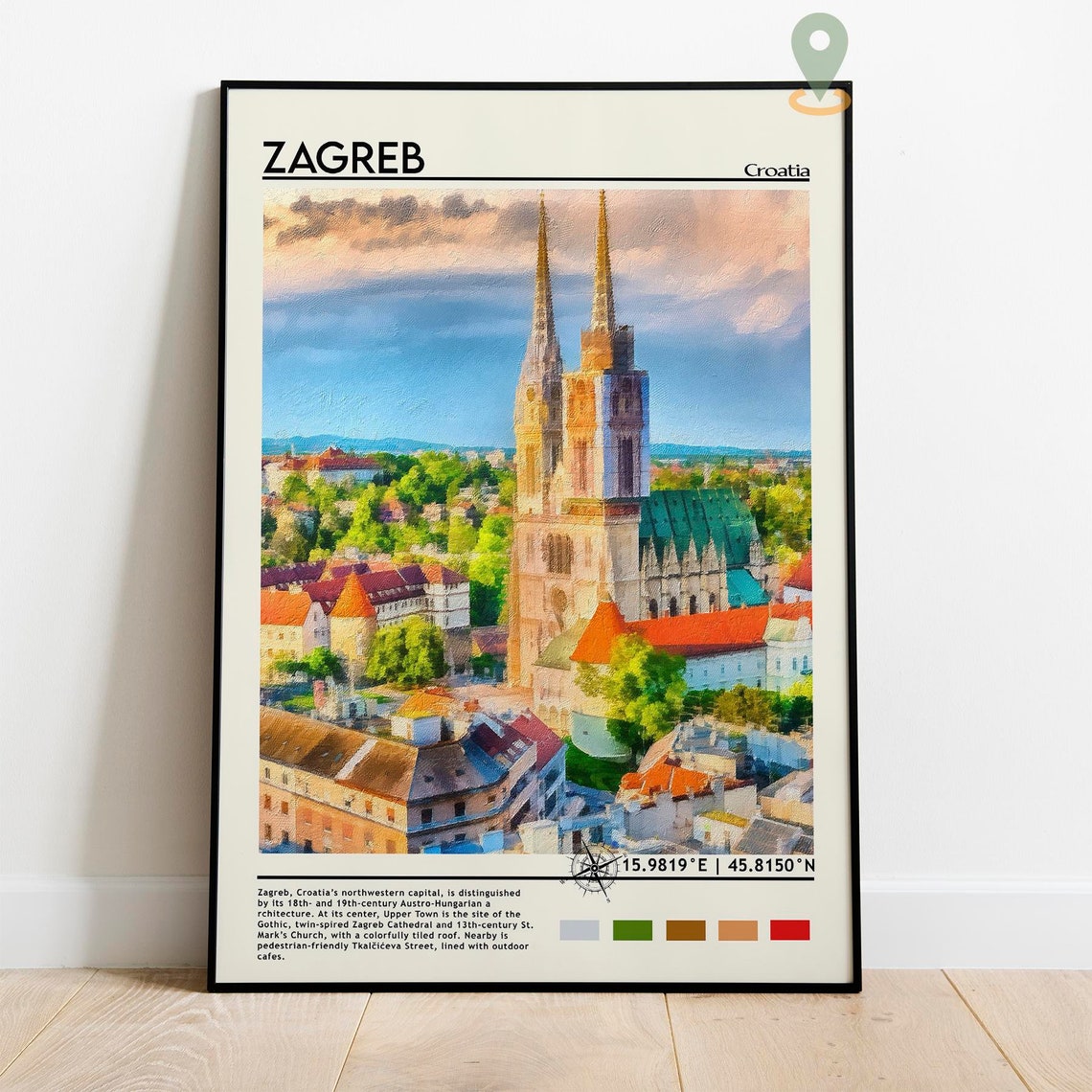 Zagreb Croatia Cathedral Twin Spires Painted Old Town Poster - Image 2