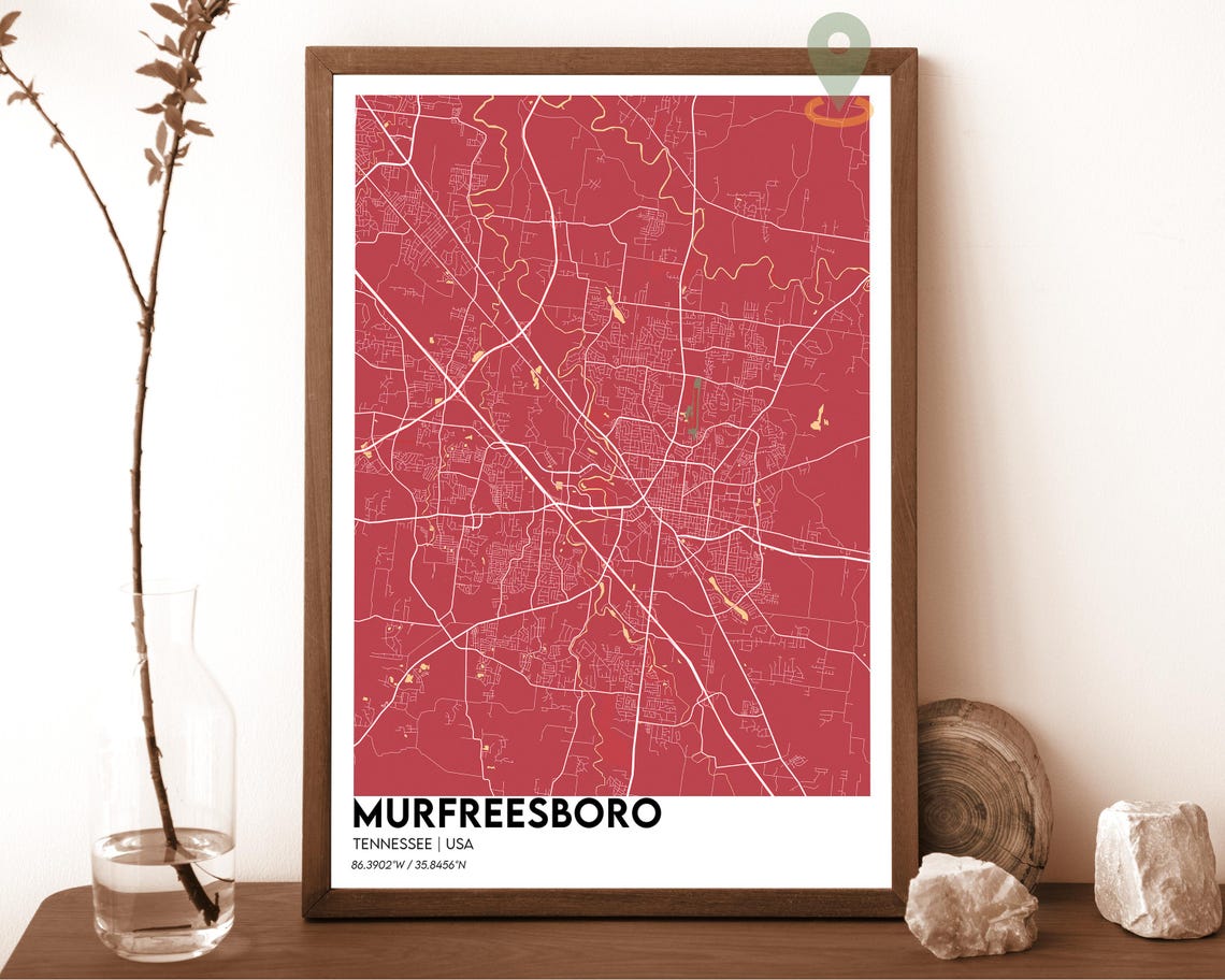 Murfreesboro Tennessee Forest Green Modern City Map Art Poster - Image 4