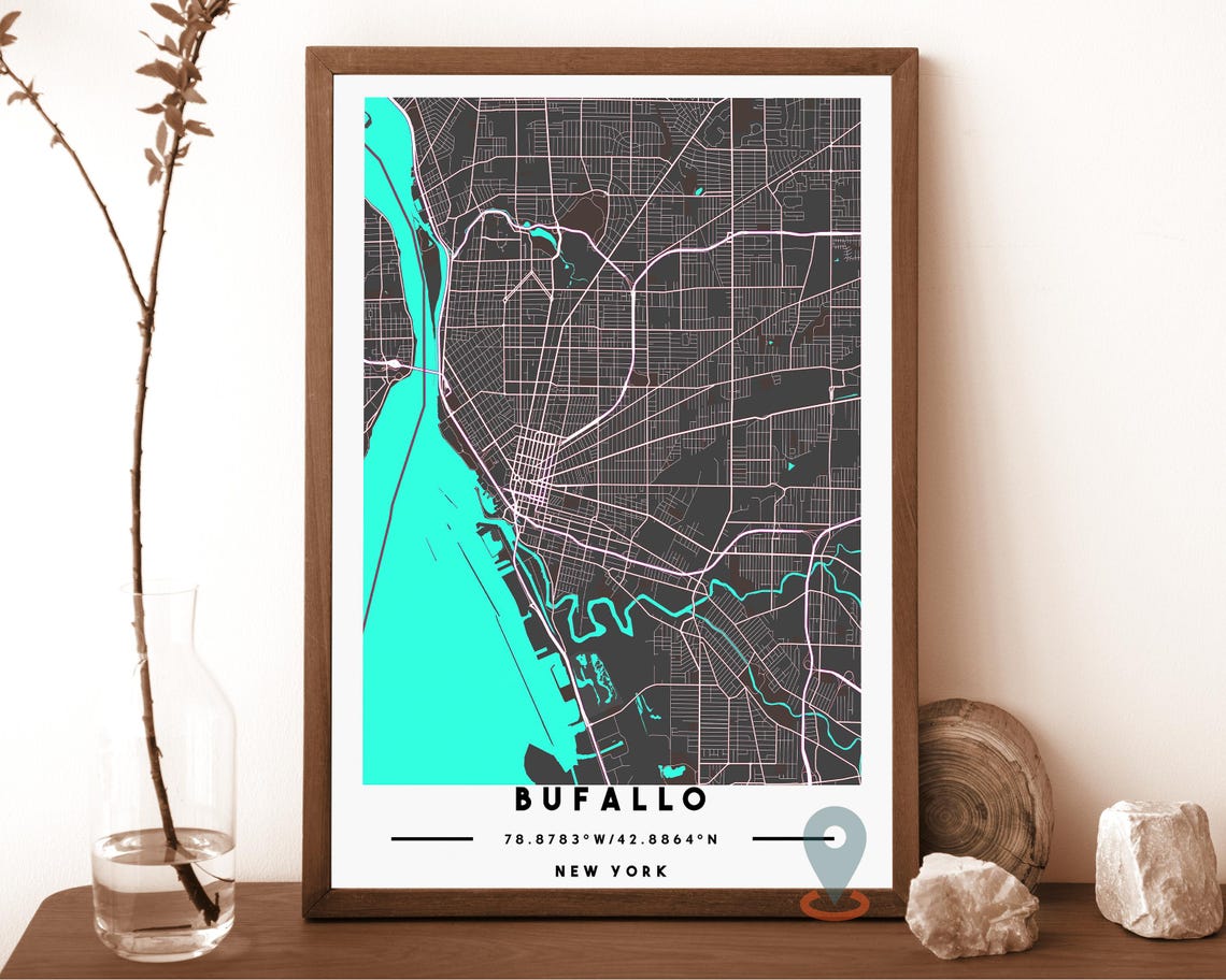 Buffalo New York City Street Map Navy Cream Poster Wall Decor - Image 3
