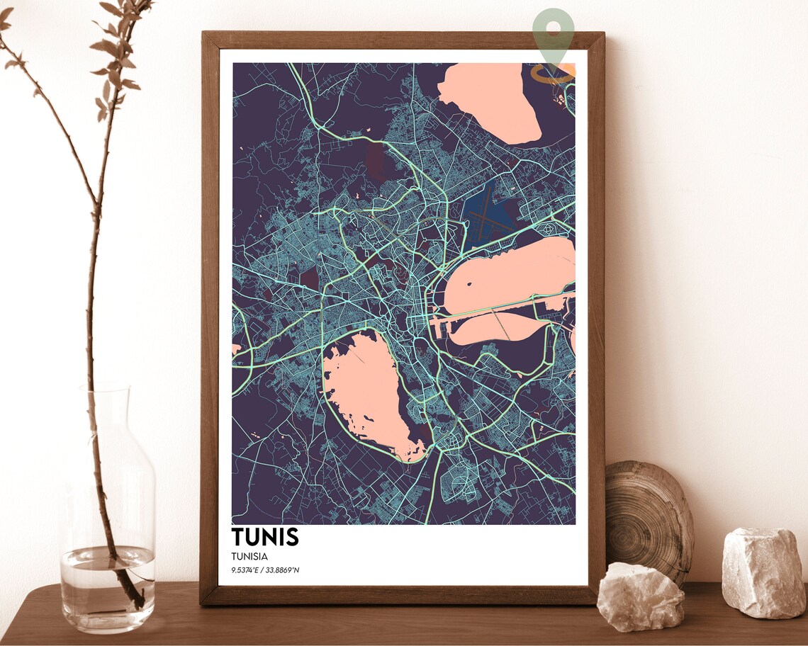 Tunis Tunisia Cream Red Street Map Vintage Style Wall Poster - Image 3