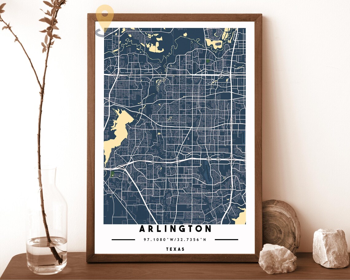 Arlington Texas charcoal with orange highlights Street Map Coordinates Poster - Image 2