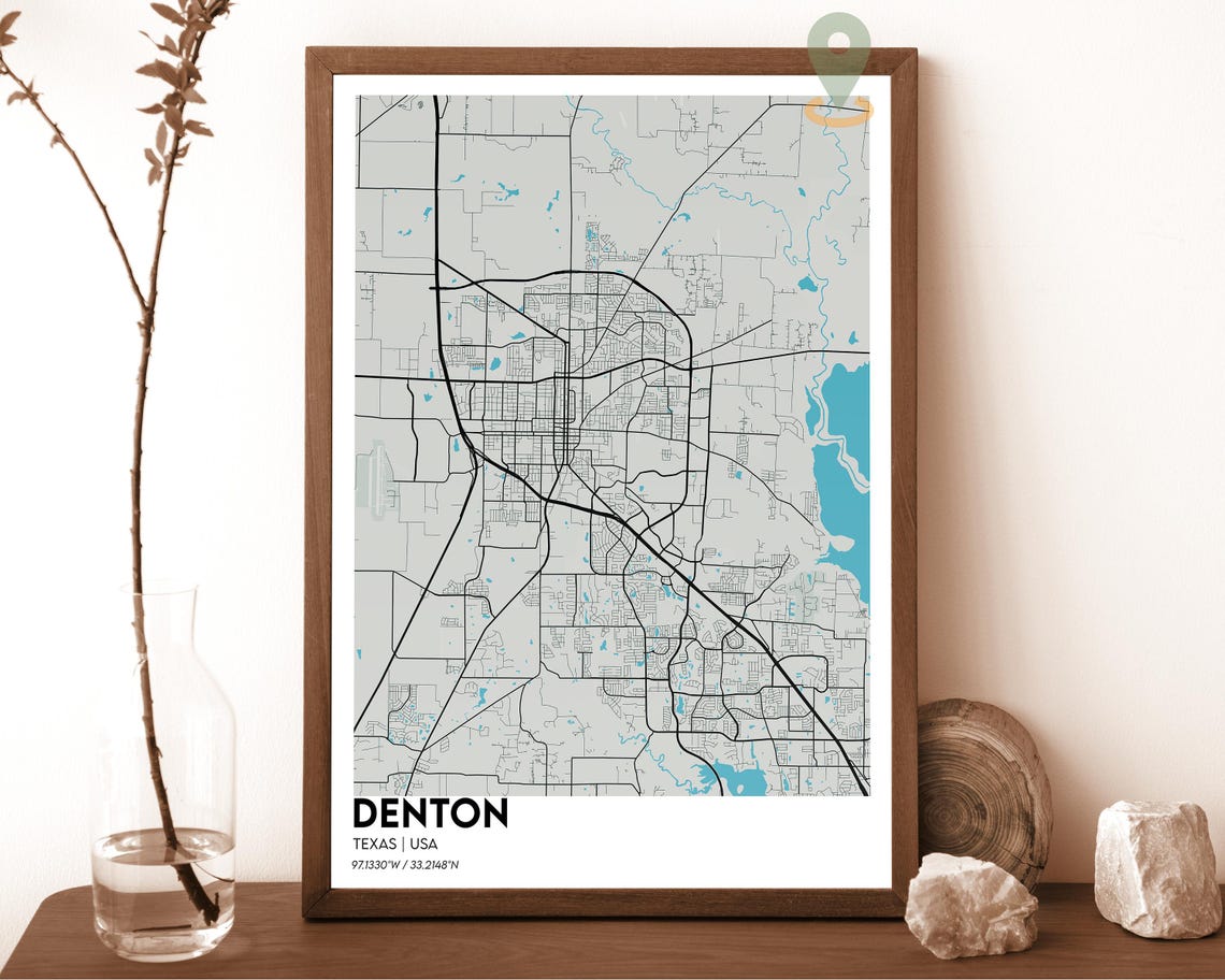 Denton Texas Modern Midnight Navy Mint City Street Map Art Print - Image 2