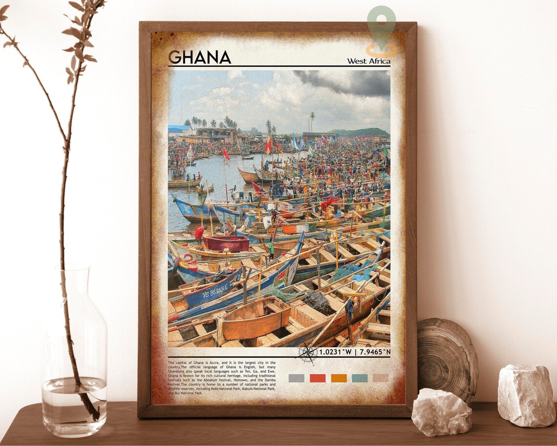 Ghana West Africa Colorful Fishing Boats Harbor Travel Poster - Image 6