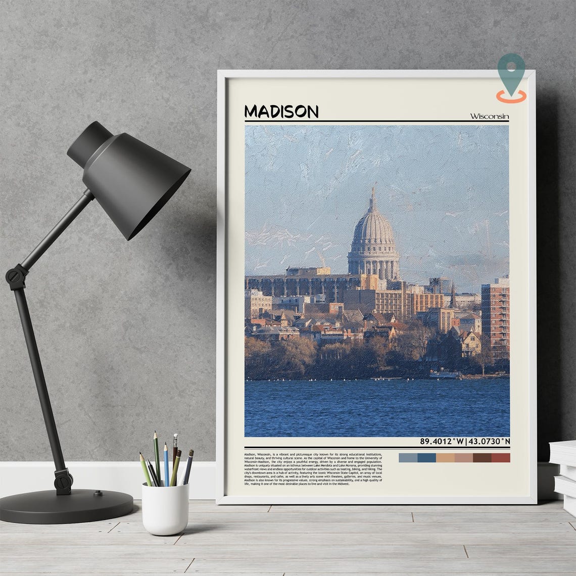 Madison Wisconsin State Capitol Lakefront Skyline Cityscape Poster - Image 3