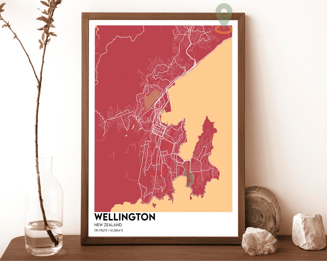 Wellington New Zealand City Map Poster Navy Yellow Modern Artwork - Image 3