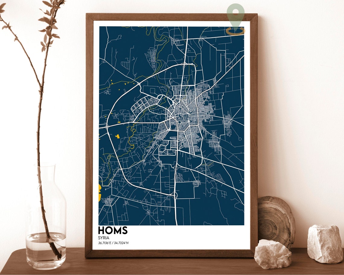 Homs Syria Midnight Navy Street Map Minimalist City Art Poster - Image 6