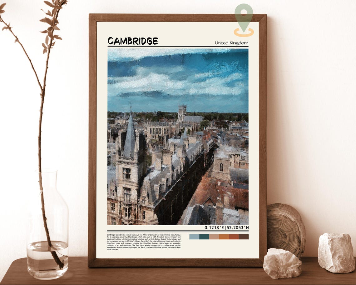 Cambridge England Historic City Rooftops Spires Skyline Poster