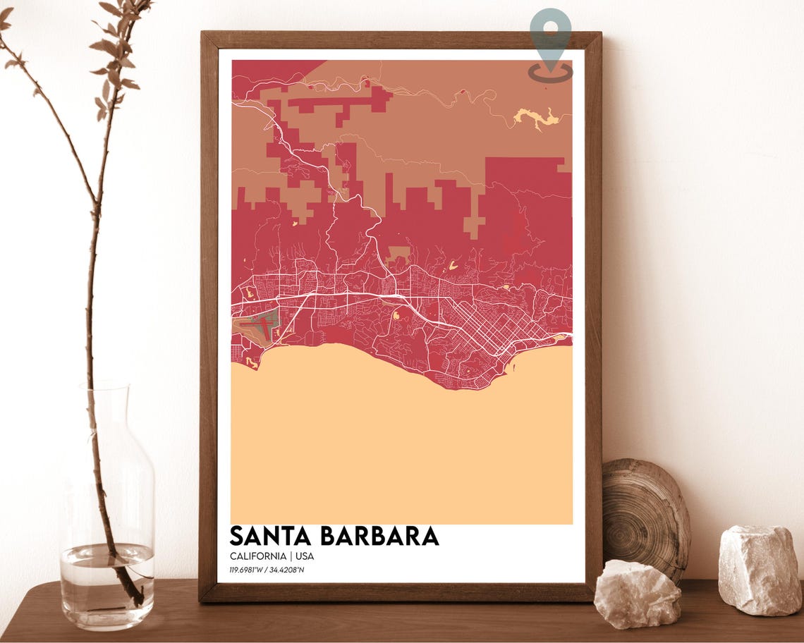 Santa Barbara California Navy Mustard City Map Home Decor Poster - Image 4