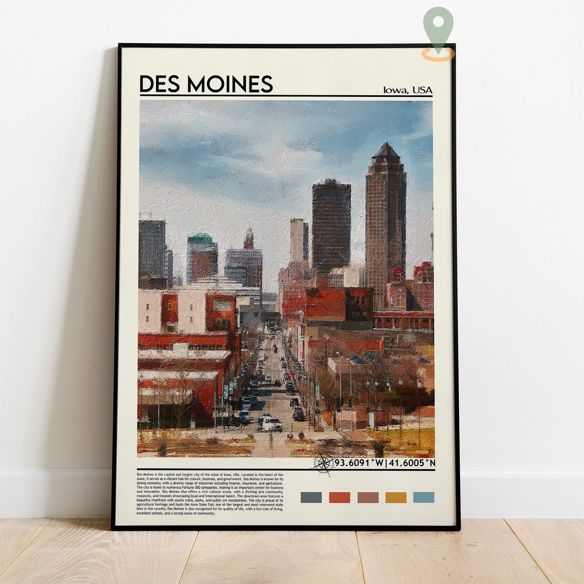 Des Moines Iowa Downtown Skyline Vintage Cityscape Photo Poster - Image 2