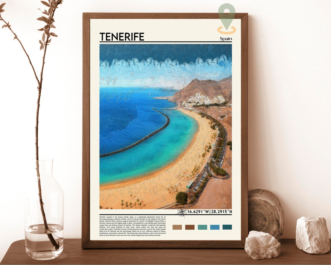 Tenerife Print Tenerife Poster Tenerife Wall Art Tenerife Travel Print Tenerife Art Print Tenerife Artwork Canary Island Print Spain