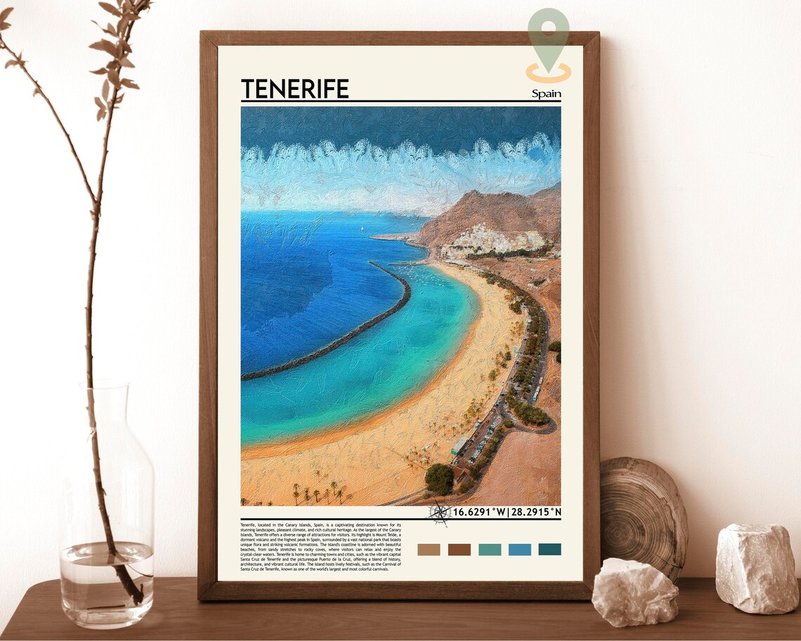Tenerife Spain Curved Beach Turquoise Bay Aerial Photo Poster