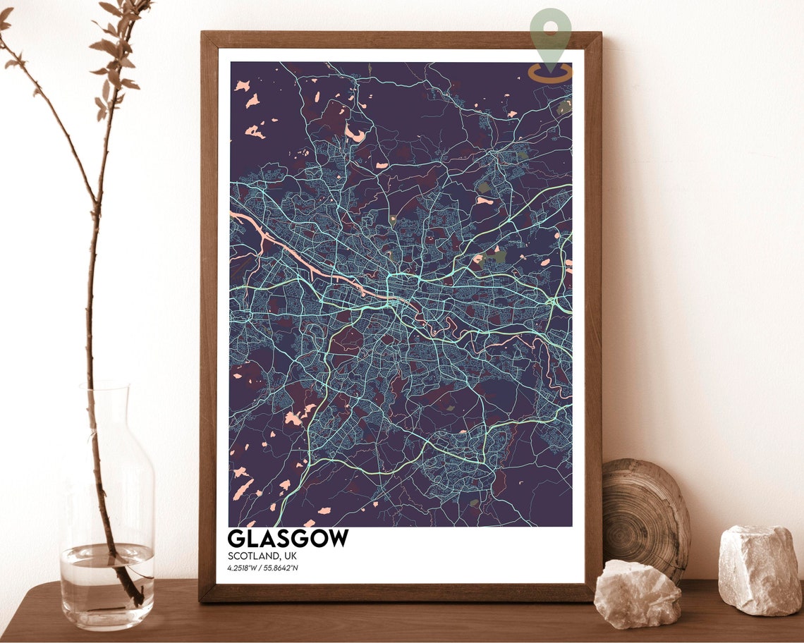 Glasgow Scotland UK Dark City Map With Orange Accents Poster - Image 3