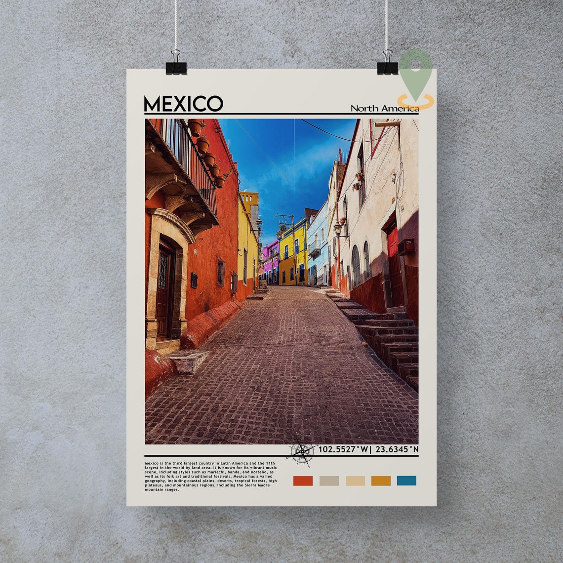 Mexico Colorful Colonial Cobblestone Street Old Town Art Poster - Image 5