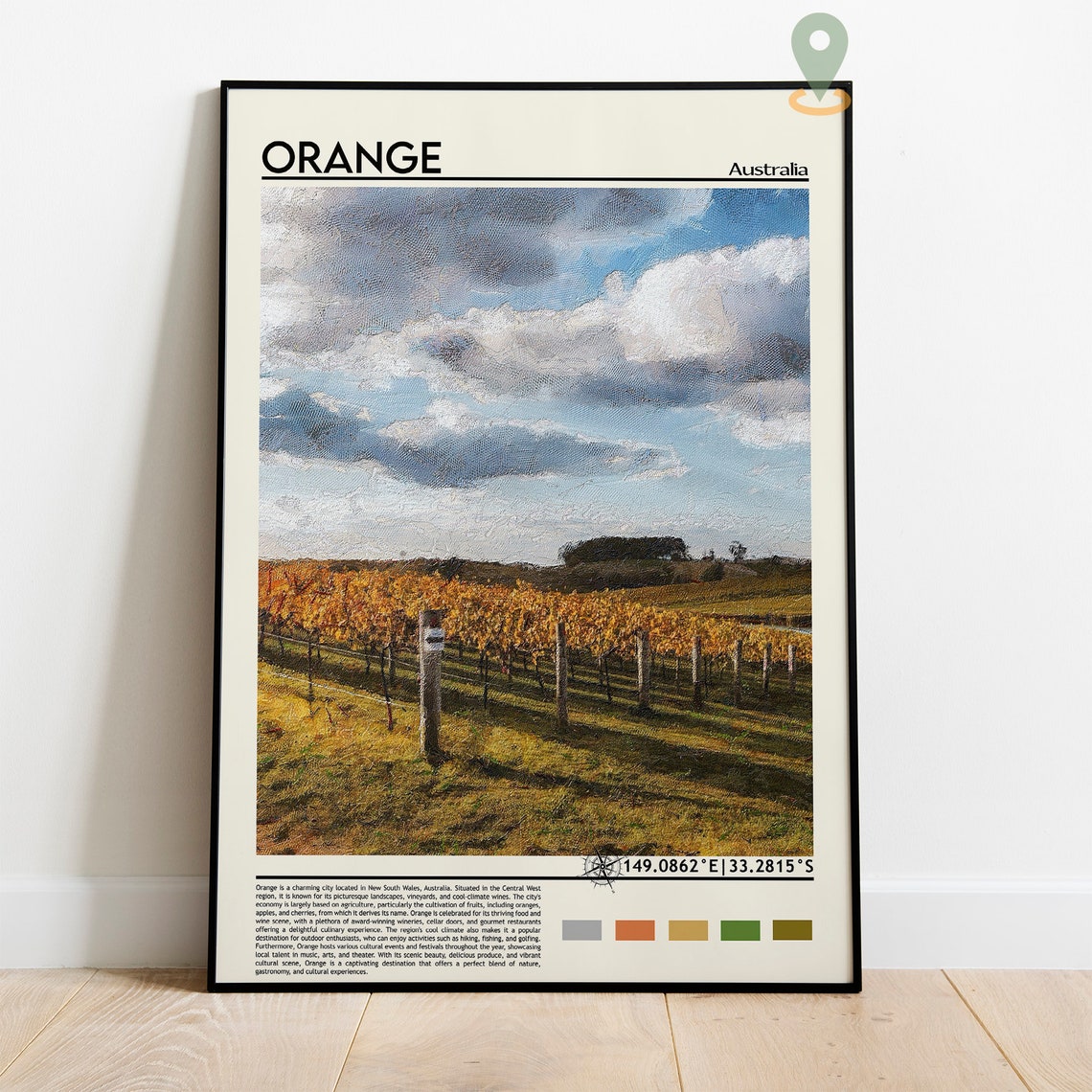 Orange Australia Golden Vineyard Rows Wine Country Travel Poster - Image 5