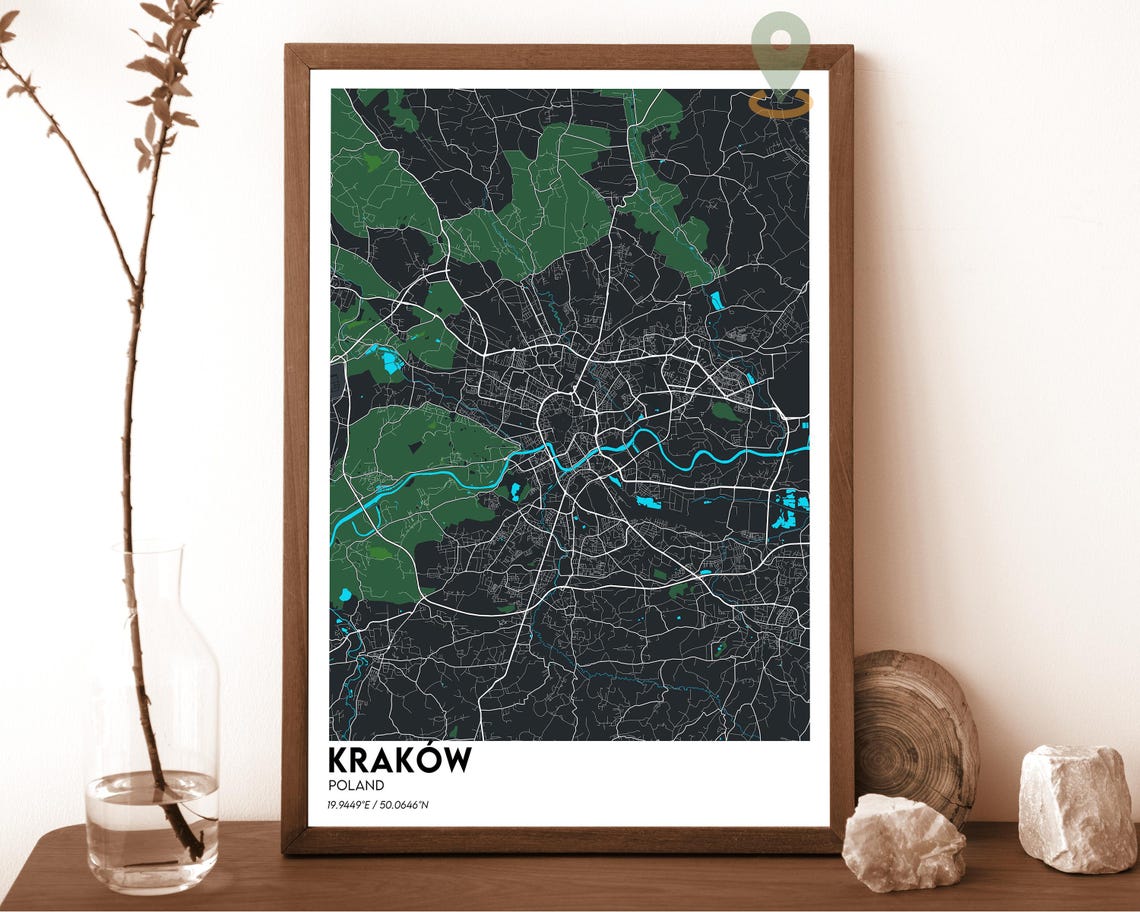 Krakow Poland Soft Blue Modern Minimalist City Street Map Wall Art - Image 3