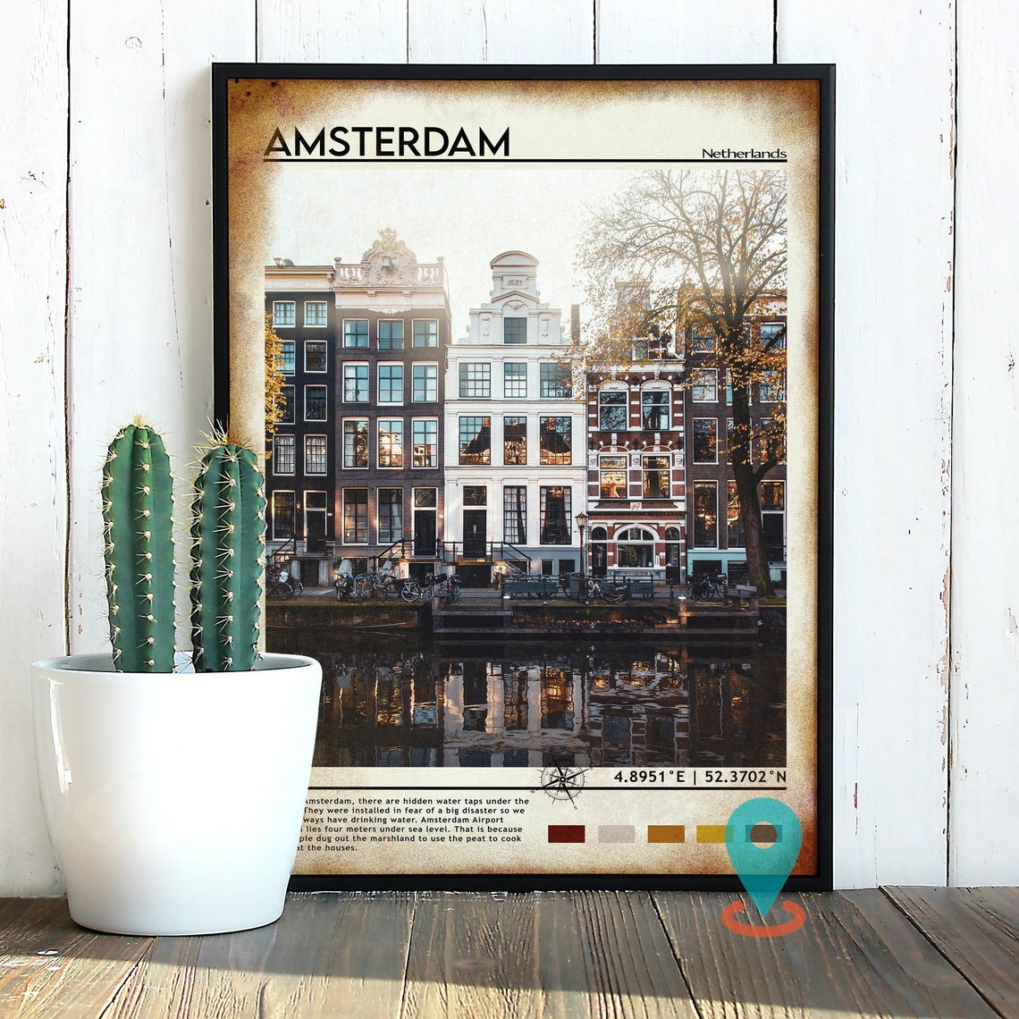 Amsterdam Netherlands Canal Houses Gabled Facade Travel Poster - Image 4