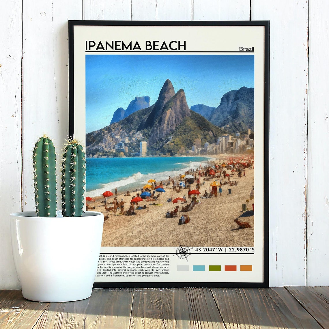 Ipanema Beach Brazil Rio De Janeiro Crowded Shore Coordinate Poster - Image 3