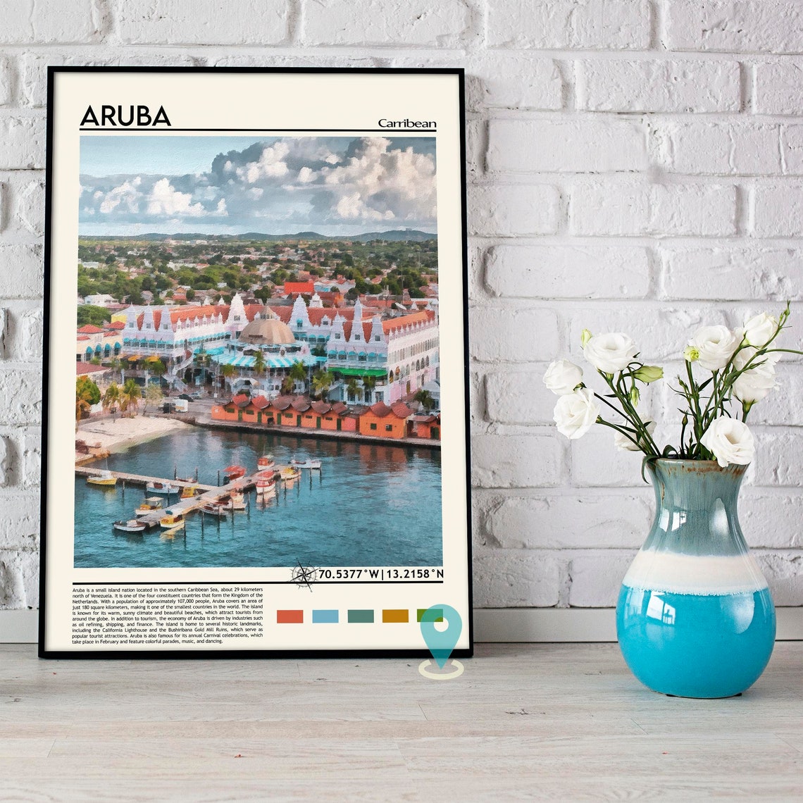 Aruba Caribbean Island Waterfront Harbor Town Travel Art Poster - Image 3