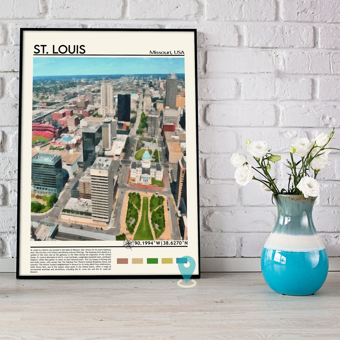 St Louis Missouri Downtown Aerial Skyline Vintage City Poster - Image 3