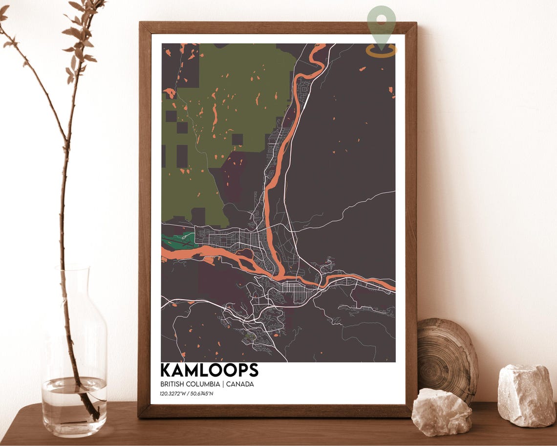 Kamloops British Columbia Navy Gold Minimalist City Map Poster - Image 3