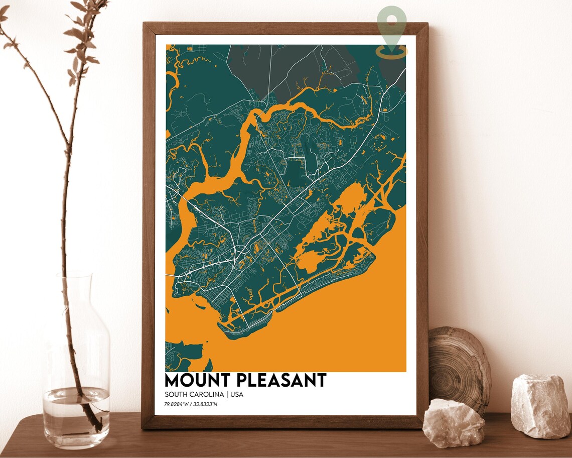 Mount Pleasant South Carolina Bold Coastal City Map Art Poster - Image 5