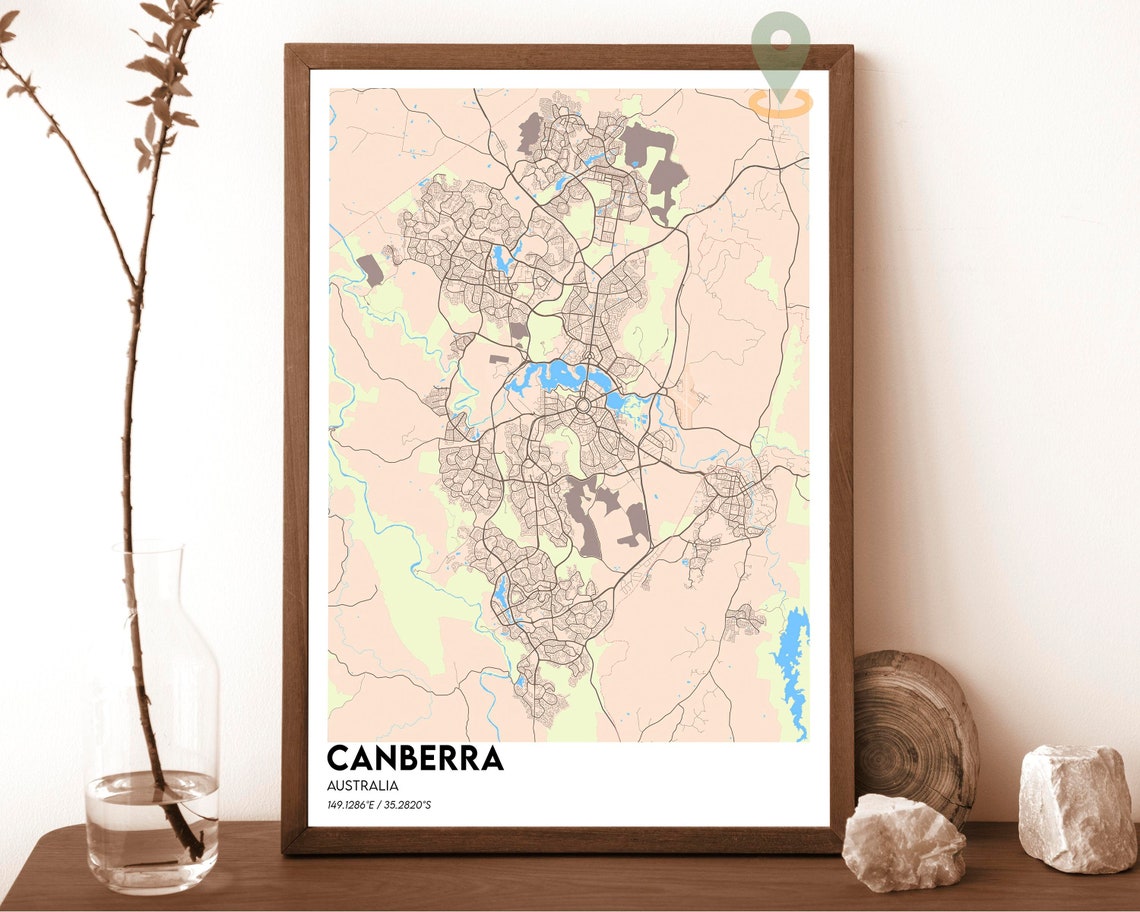 Canberra Australia City Map Poster Modern Navy Green Artwork - Image 5