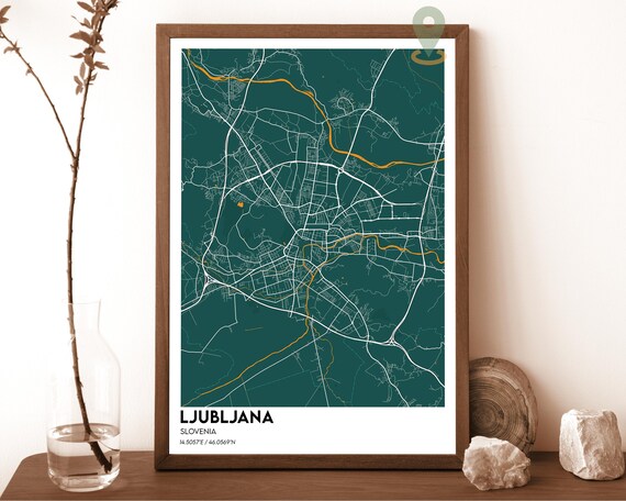Ljubljana Slovenia Emerald Green Street Map City Art Travel Poster