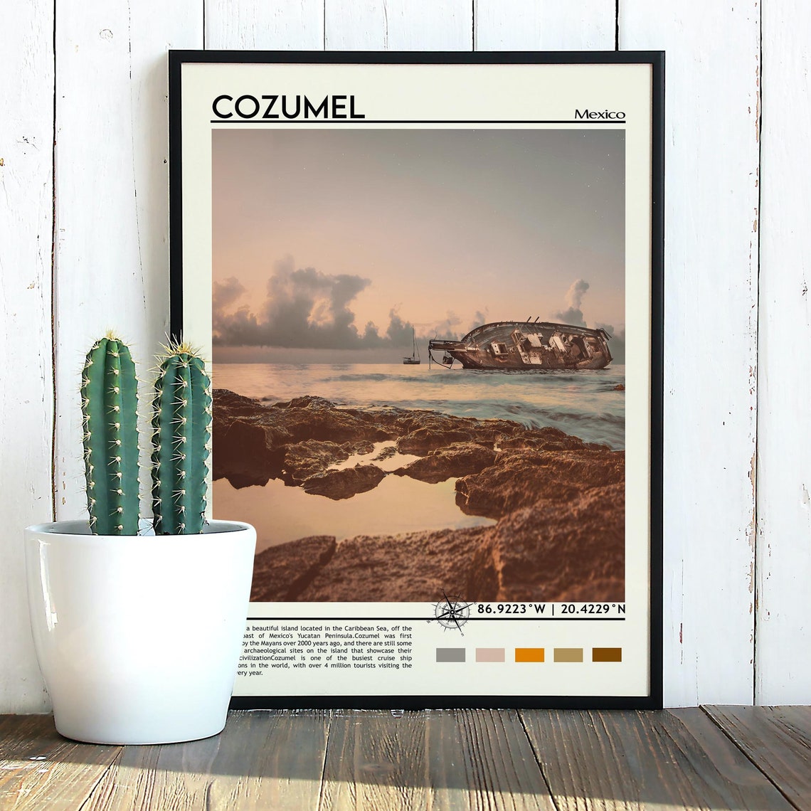 Cozumel Mexico Caribbean Shipwreck Beach Sunset Scene Poster - Image 5