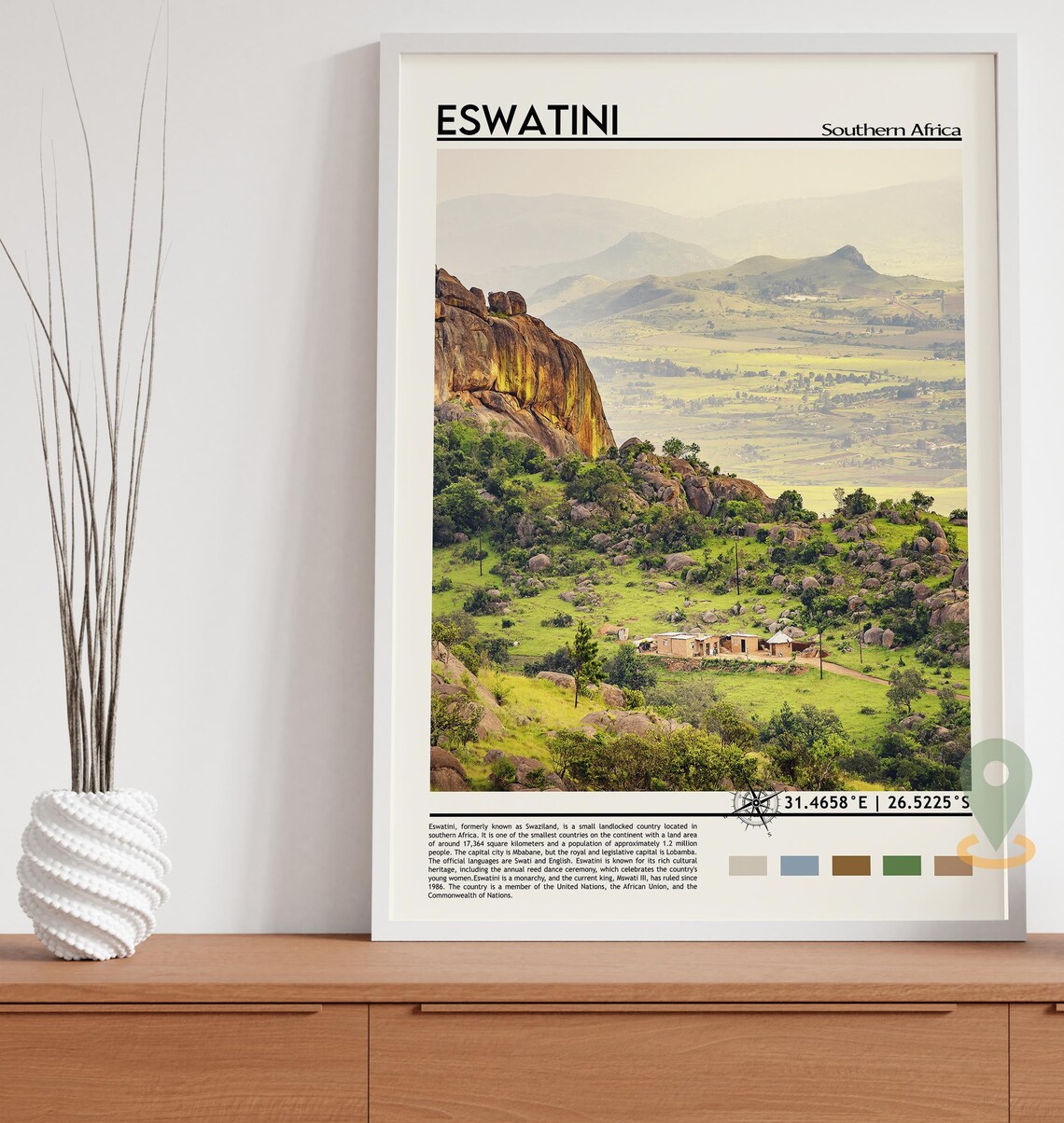 Eswatini Southern Africa Rocky Hills Green Valley Travel Poster - Image 3