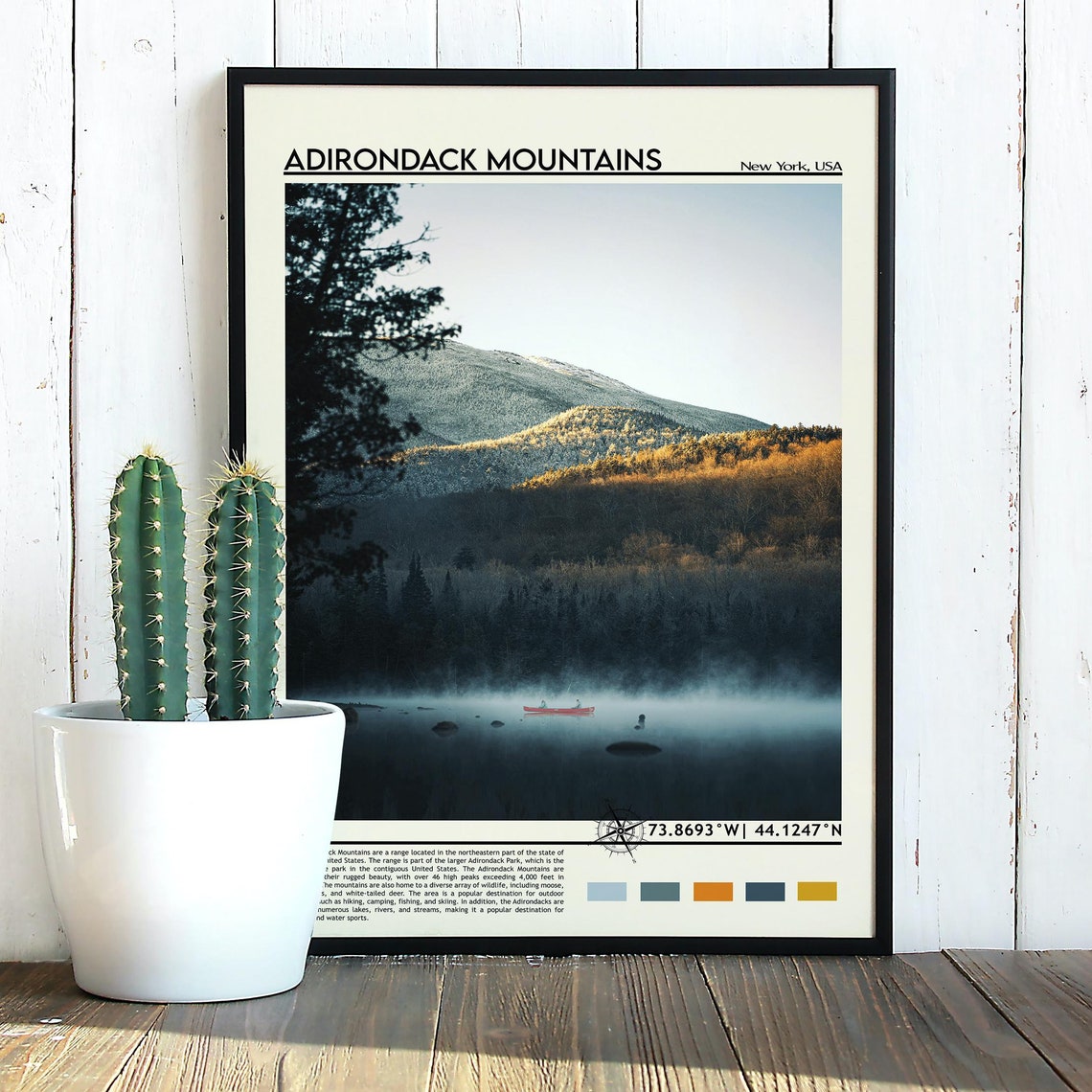 Adirondack Mountains New York Misty Lake Canoe Travel Poster - Image 5