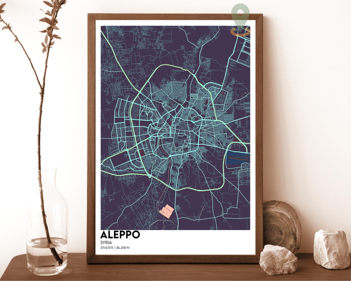 Aleppo Syria City Street Map Emerald Green Poster Wall Decor - Image 2