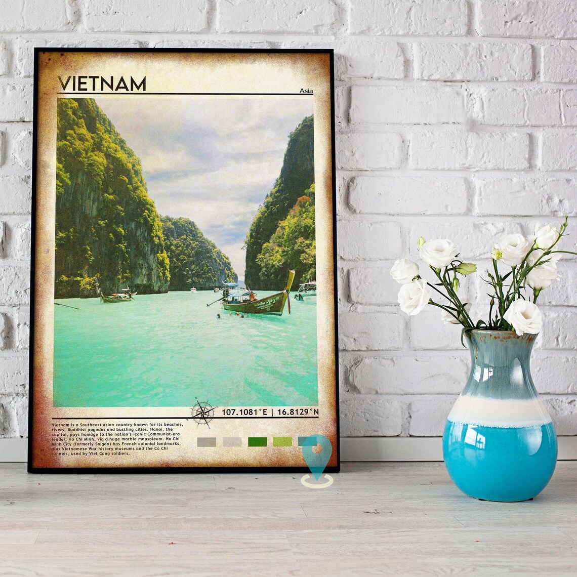 Vietnam Karst Bay Longtail Boats Turquoise Water Asia Travel Poster - Image 5
