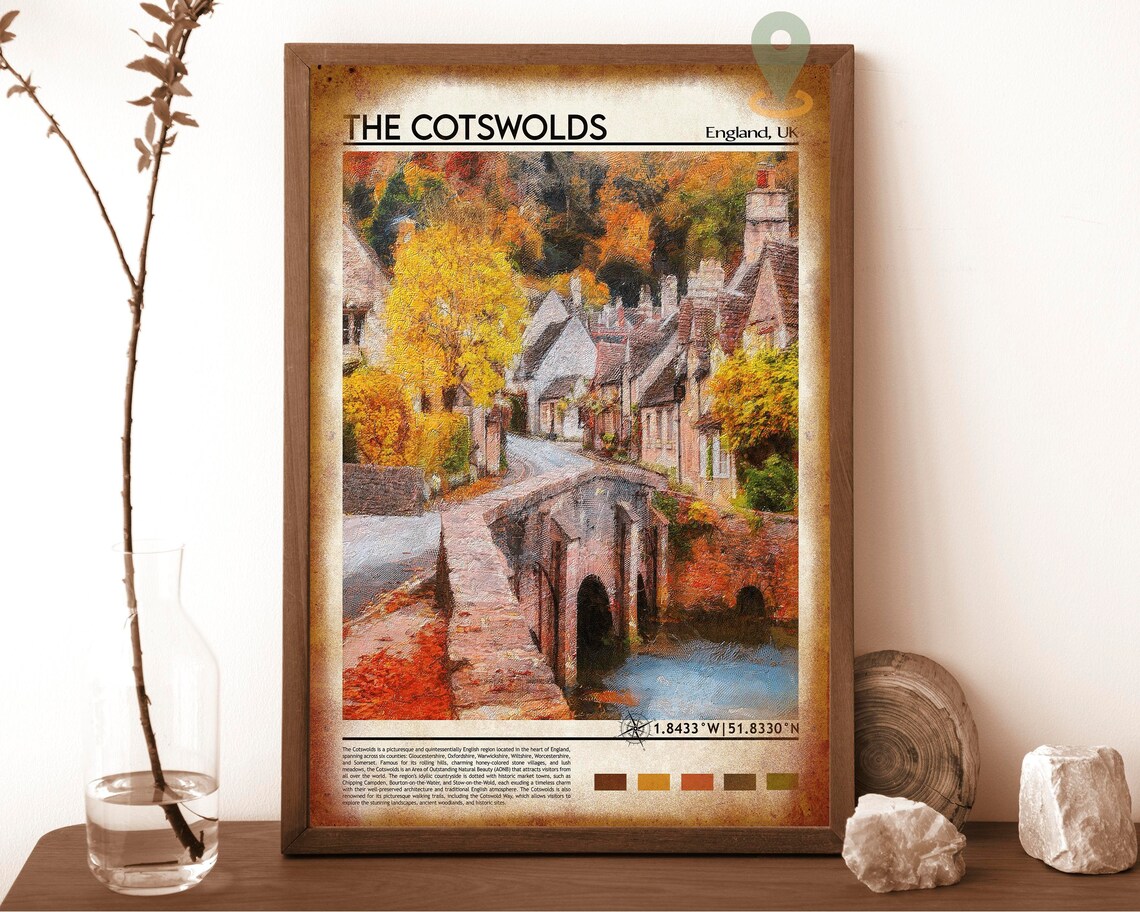 The Cotswolds England Autumn Village Stone Bridge Travel Poster - Image 6