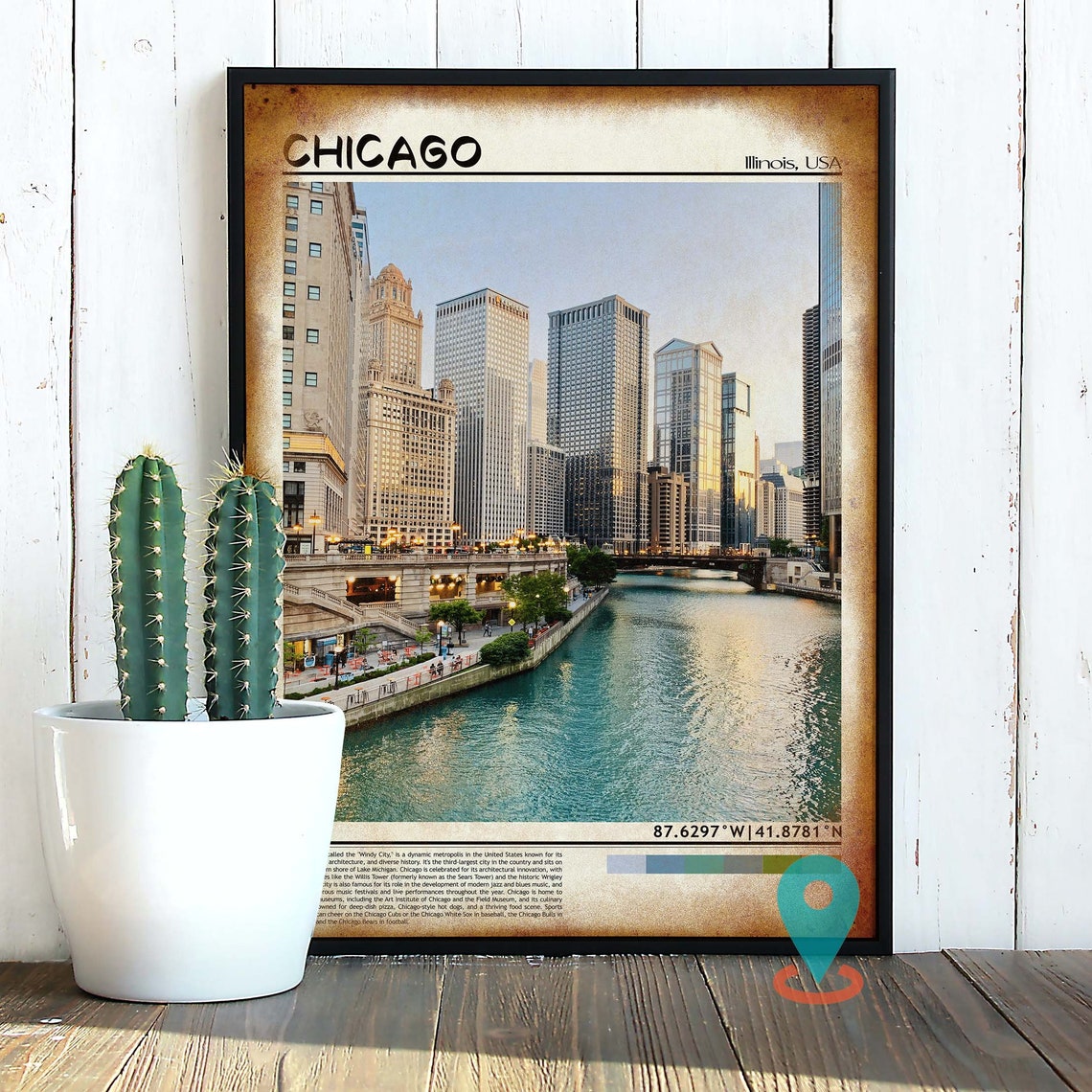 Chicago Illinois River Skyline Downtown Sunset Travel Poster - Image 2