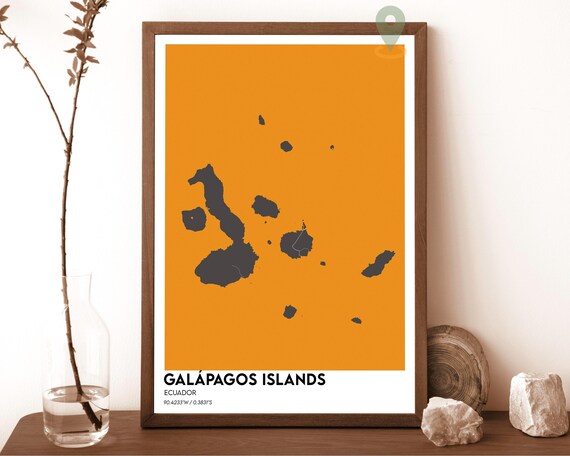 Galapagos Islands Ecuador Minimalist Archipelago Map Art Orange Poster