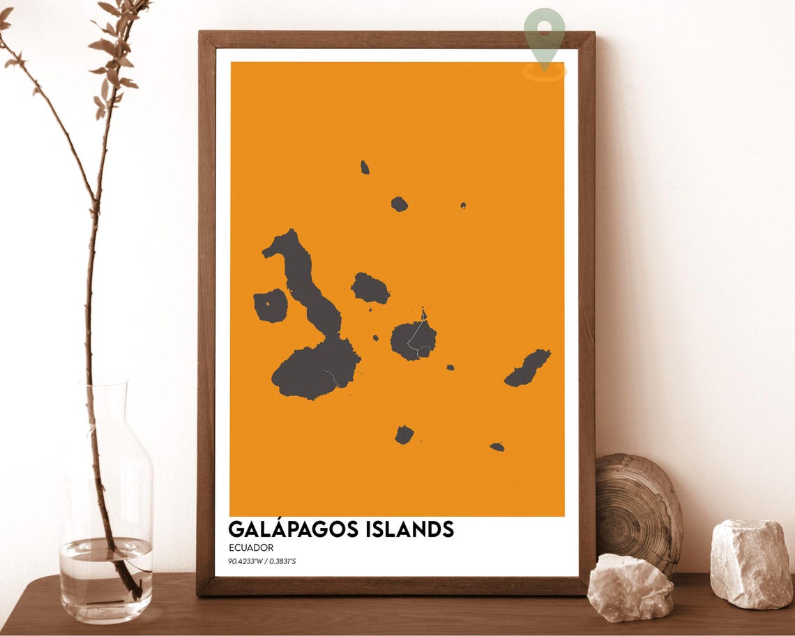 Galapagos Islands Ecuador Minimalist Archipelago Map Art Orange Poster