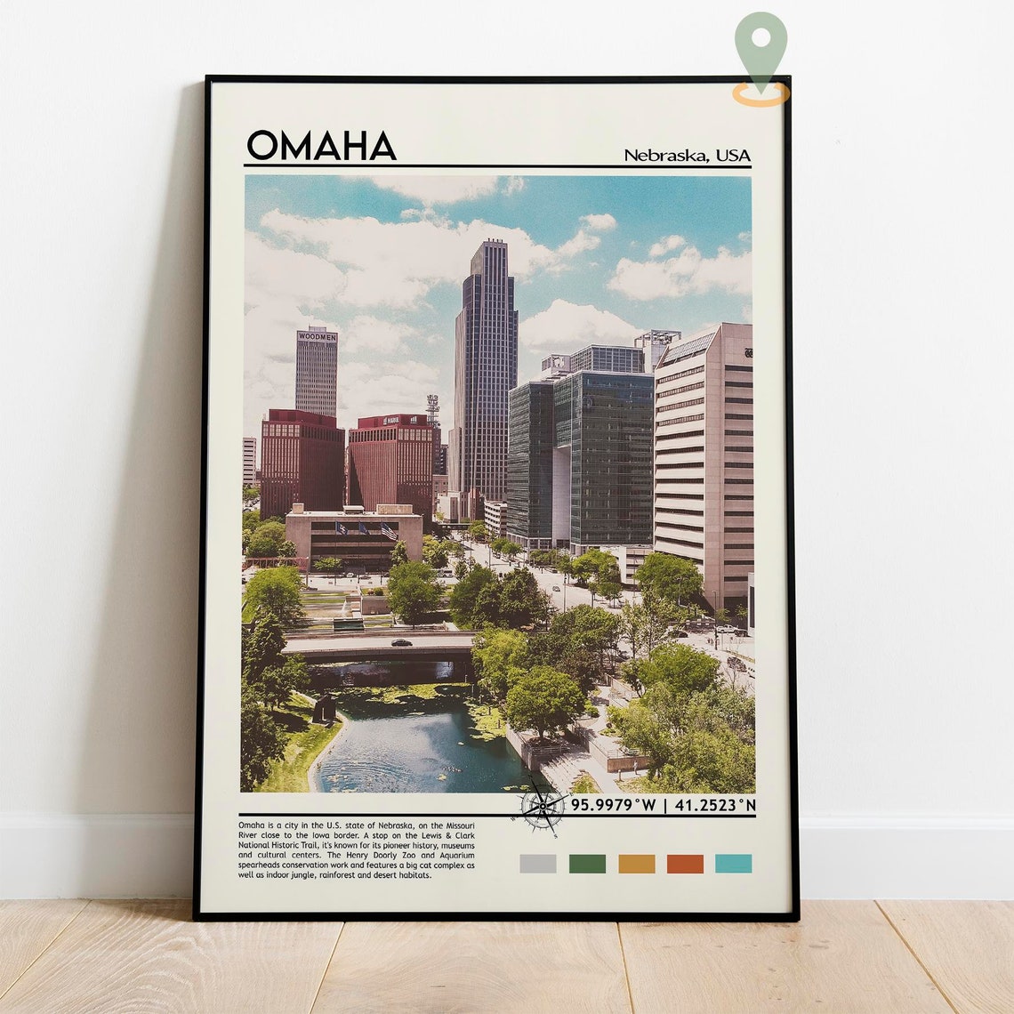 Omaha Nebraska Downtown Skyline Urban Cityscape Travel Print - Image 5