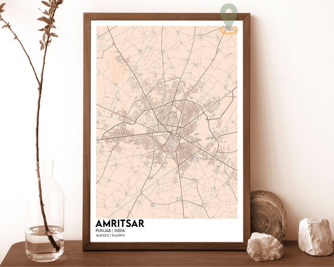 Amritsar Punjab India Modern Dark Style City Street Map Poster - Image 4