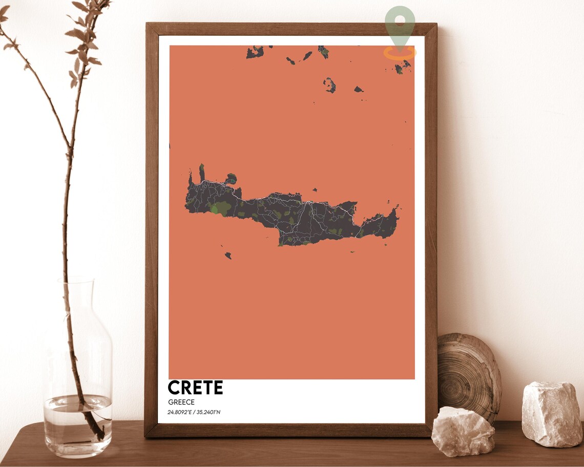 Crete Greece Minimalist Island Map Art Cyan Dark Modern Wall Decor Poster - Image 2