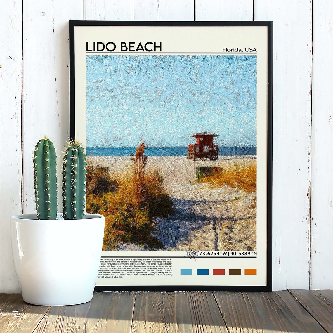Lido Beach Florida Lifeguard Tower Beach Painting Style Travel Poster - Image 5